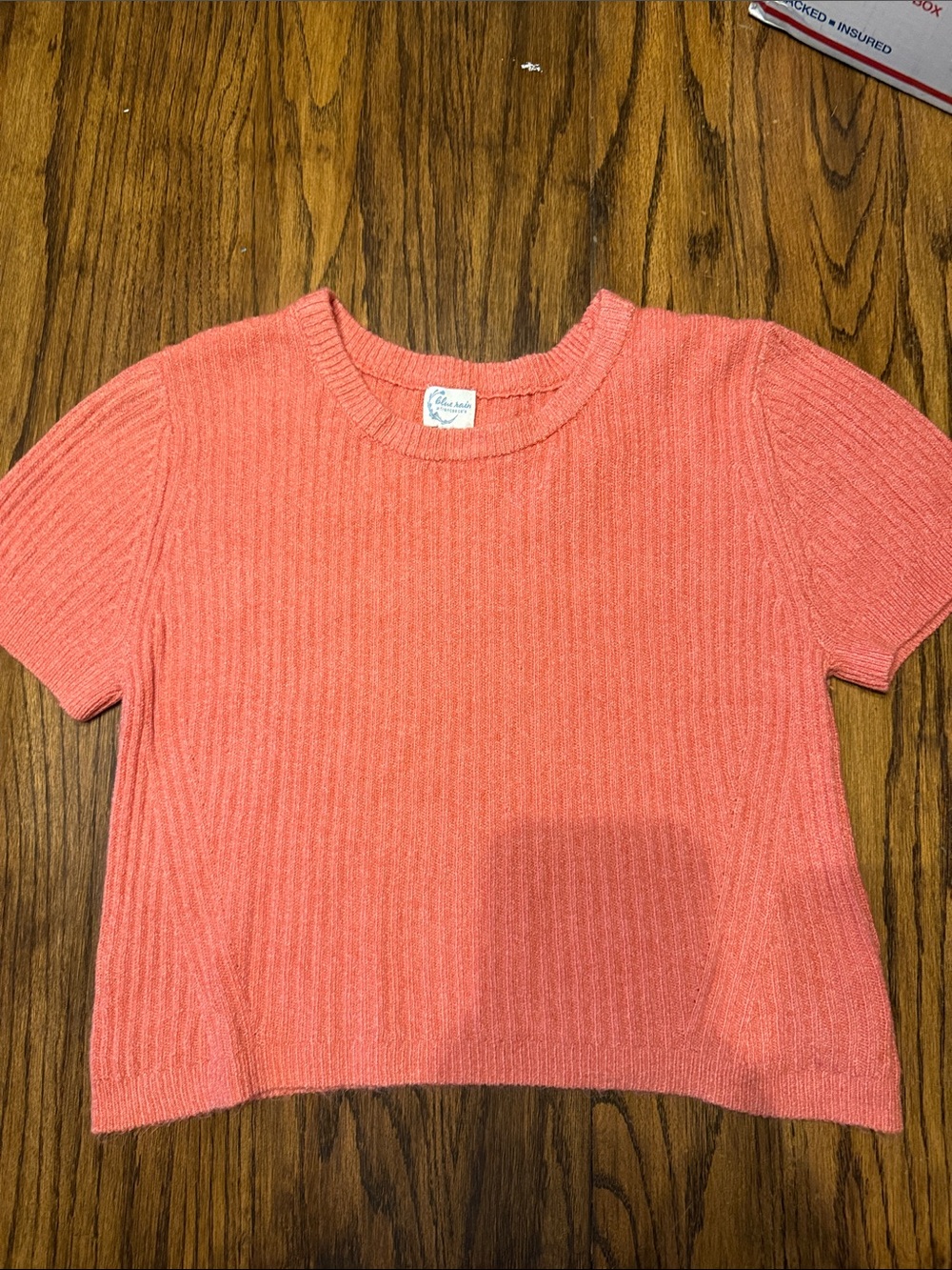 3/$25 Coral Short Sleeve cropped rib knit sweater blue rain Francesca’s